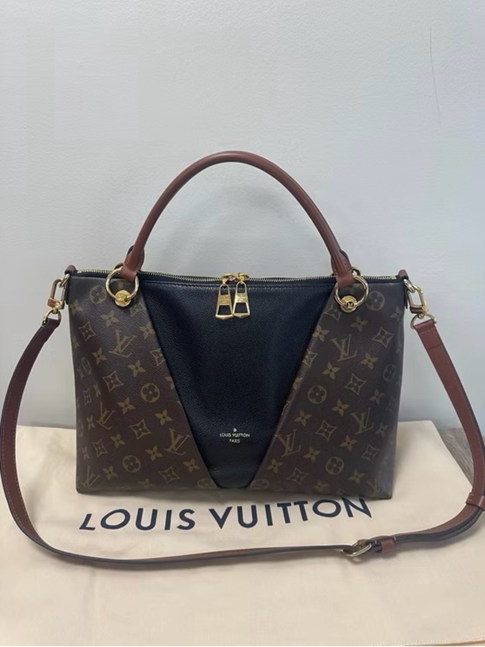 Louis Vuitton Brown Monogram & Black Leather Top-Handle Shoulder Bag